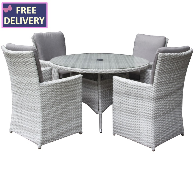 Burnham Xl 4 Seat Rattan Weave Set, 4 Seater Rattan Round Dining Table Chair Set Grey