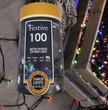 Festive 100 Battery Operated Christmas String Lights - Multi Coloured