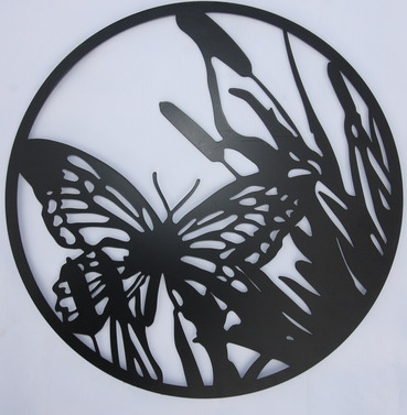 Butterfly Metal Round Wall Art - 45cm Diameter - Black