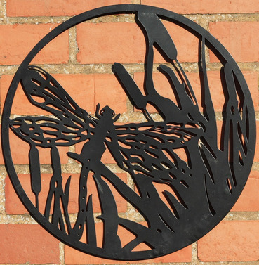 Dragonfly Round Metal Wall Art - 45cm Diameter - Black