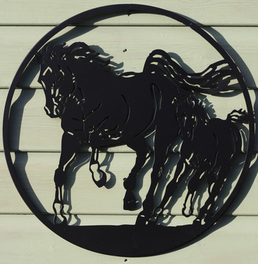 Galloping Horses Round Metal Silhouette Wall Art - 45cm  Diameter - Black