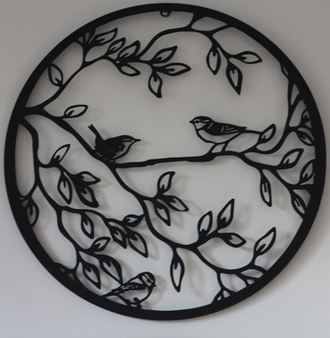 Bird on a Branch Round Metal Wall Art - 45cm Diameter - Black