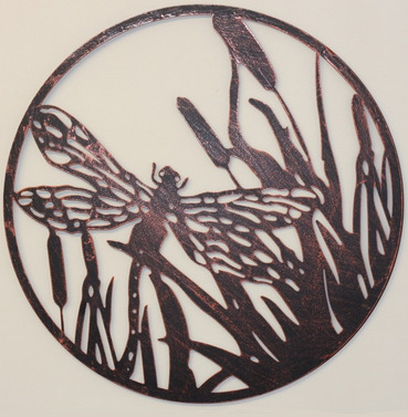 Dragonfly Round Metal Wall Art - 50cm - Copper Finish