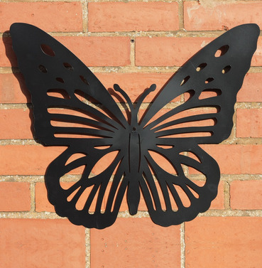 Large Black Metal Butterfly Wall Art - 60 x 50cm - Black