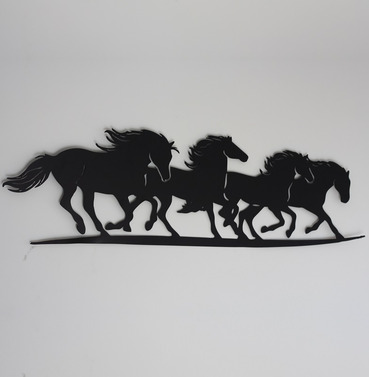 Large Running Galloping Horses Metal Wall Art - 75x25cm - Black