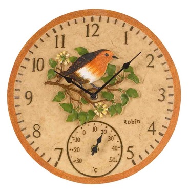 Robin Garden Outdoor Clock & Thermometer 12"