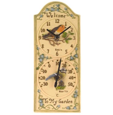 Birdberry Robin & Blue Tit Dual Wall Clock and Thermomter