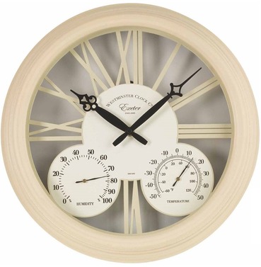 Exeter Outside Clock, Thermometer & Humidity Meter 15" - Cream