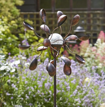 Garden Art - Solar Wind Spinner Gemini Illuminated Crackled Globe