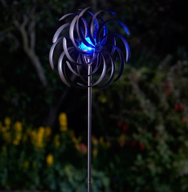 Garden Art - Solar Wind Spinner Spiro Illuminated Crackled Globe
