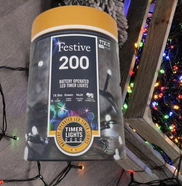 Festive 200 Battery Operated Christmas String Lights - Multi Coloured