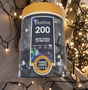 Festive 200 Battery Operated Christmas String Lights - Warm White 