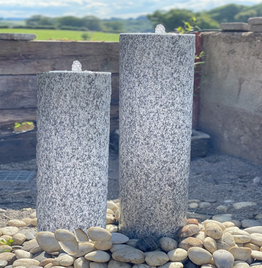 Set of 2 Grey Polished Granite Column Water Feature - 50 & 70cm High - Power Options Available