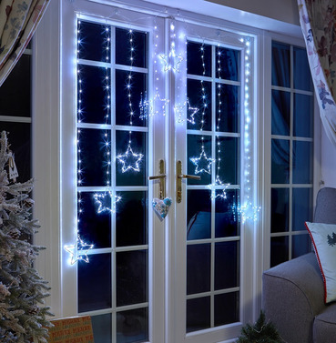 Star Curtain String Christmas Lights - Cool White