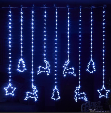 Festive Curtain String Christmas Lights - Cool White