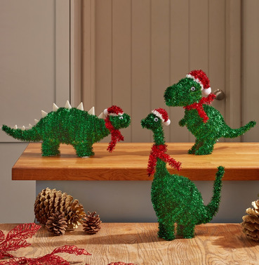 Tinsel Standing Dinosaurs Christmas Ornaments Set