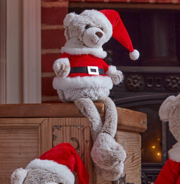 Christmas Seated Teddy Bear Santa Plush Soft Ornament