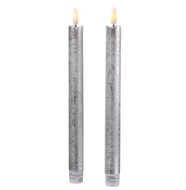 LED Wick Dinner Candle - 2 Pack - Rustic Silver