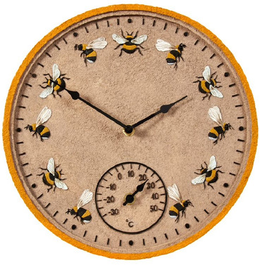 Beez Outdoor Garden Clock & Thermometer - Bee Design 