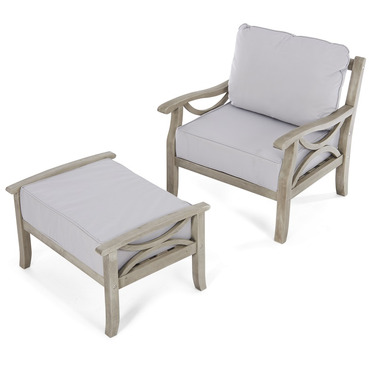Sorrento Hardwood Armchair with Footrest & Cushions - Grey