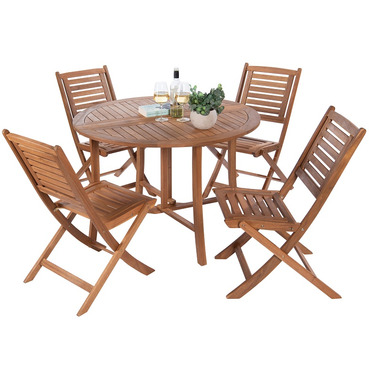 Wooden Four Seater Folding Outdoor Round Dining Set