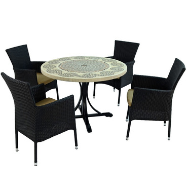 Avignon Mosaic Dining Table With 4 Stockholm Black Chairs