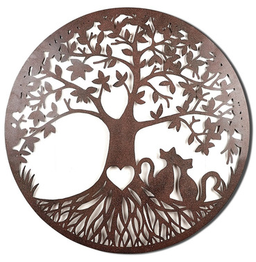 Large Love Cats Tree of Life Round Metal Wall Art