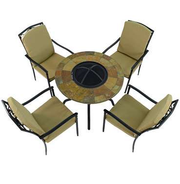 Bayfield Firepit Mosiac Table with 4 Ascot Deluxe Chairs 