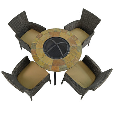 Bayfield Firepit Mosaic Table with 4 Stockholm Brown Chairs 