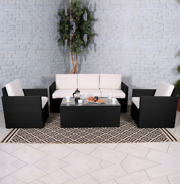 Berlin Black Rattan Coffee 3 Seater Sofa Set