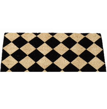 Black and White Chequered Coir Doormat - 75 x 45cm