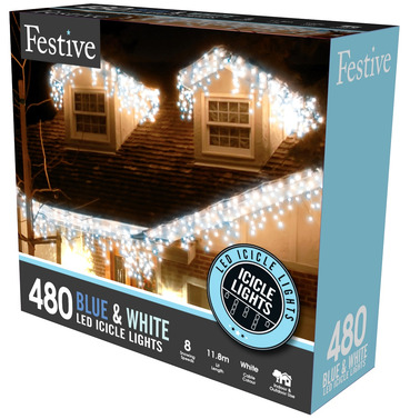 Festive 480 Blue and White LED Snowing Icicle Lights  