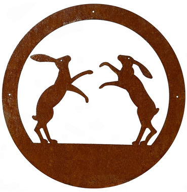 Boxing Hares Round Metal Wall Art - Small or Large Sizes Available