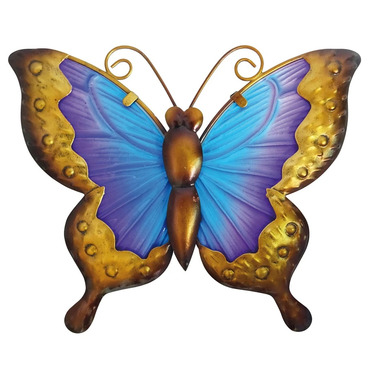 Butterfly Wall Art Glass and Metal - Blue and Purple