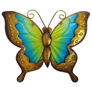 Butterfly Wall Art Glass and Metal - Blue and Yellow