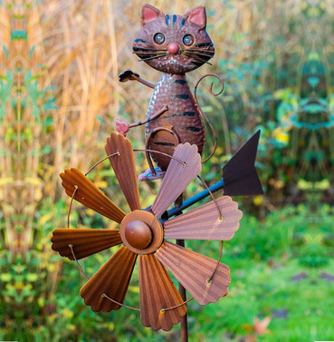 Large Novelty Cat Wind Spinner Sculpture