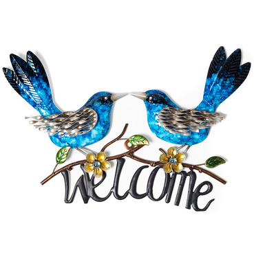 Colourful Welcome Birds Metal Wall Art