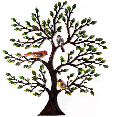 Colourful Hand Painted Metal Tree With Birds Wall Art