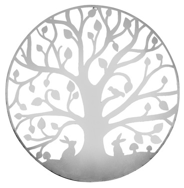 Grey Tree Of Life with Rabbits Wall Art - 60cm - Sliver Grey