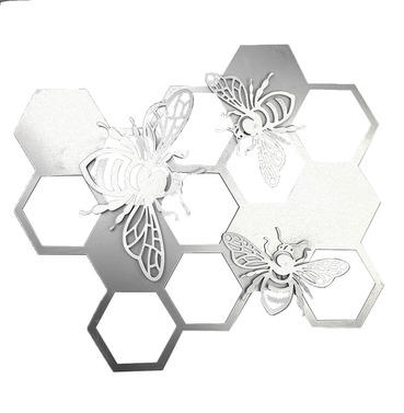 Metal Bee and Honeycomb Wall Art - Silver Grey
