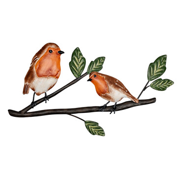 British Bird Wall Art - Robins on Branch