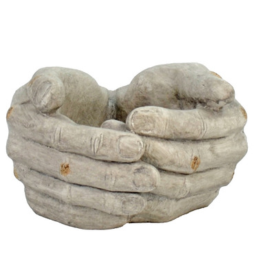 Cupped Hands Garden Planter In A Weathered Light Stone Effect