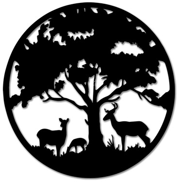 Deer Family Round Metal Wall Art - Black 