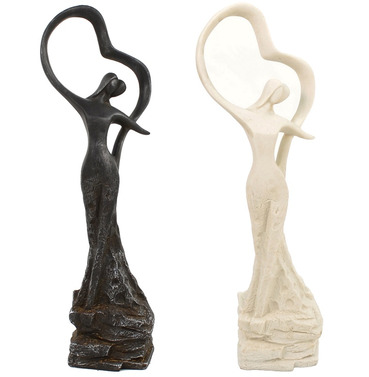 First Date Contemporary Garden Statue - Ebony Black or Ivory White Stone Effect 