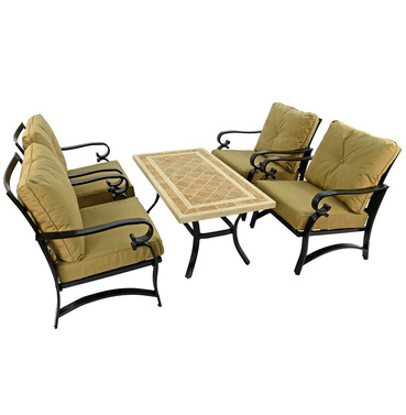 Hampton Mosaic Coffee Table with 4 Windos Deluxe Lounge Chairs 