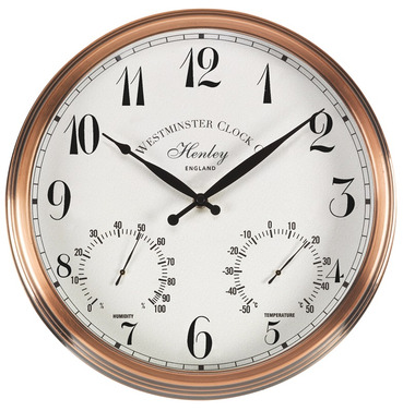 Henley Garden Wall Clock & Thermometer 30.5cm - Copper Effect
