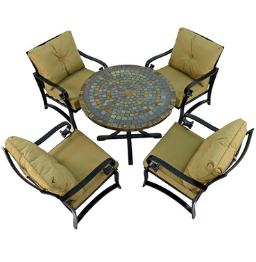 Monterey Mosaic Dining Table with 4 Windsor Deluxe Lounge Chairs