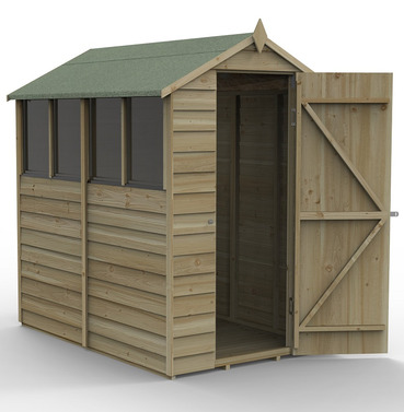 Overlap Apex Garden Shed 6 x 4ft - Pressure Treated with 4 Windows