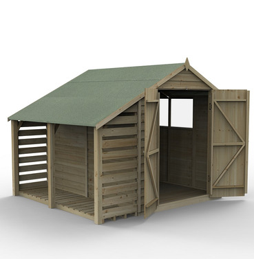 Overlap Apex Shed 6 x 8ft - Pressure Treated with Lean-To and Double Door
