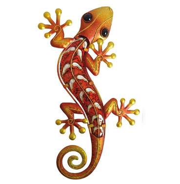Gecko Wall Art Glass and Metal - Orange